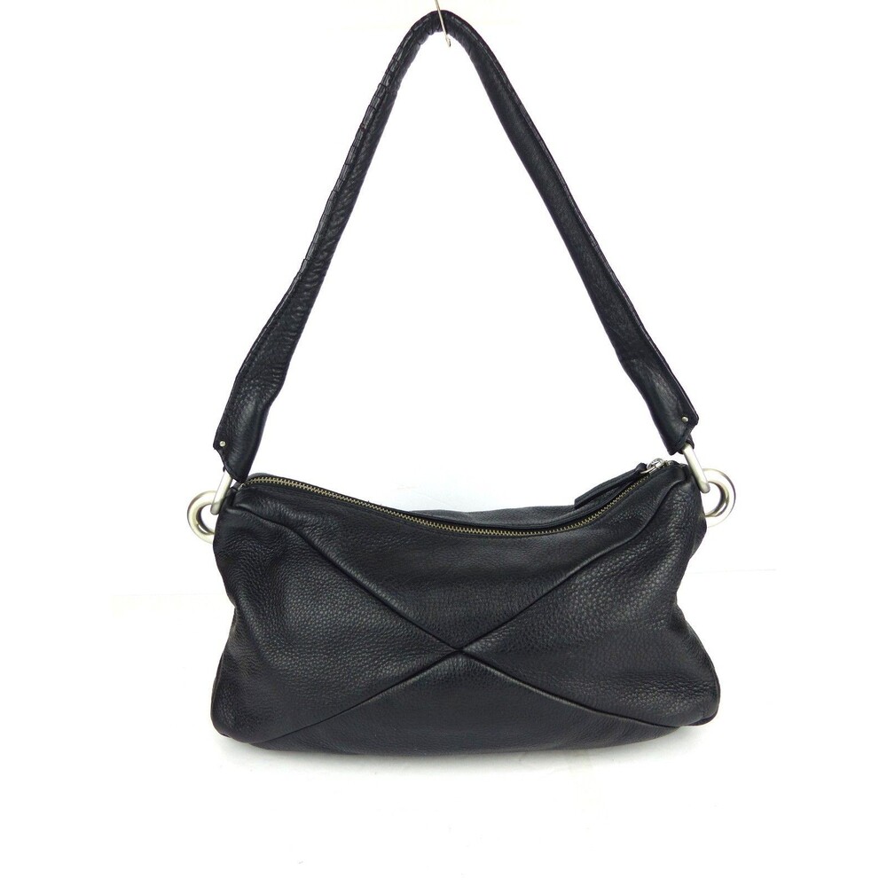Calvin Klein Black Pebbled Leather Shoulder Bag Hobo Purse Slouchy Zip Y2K